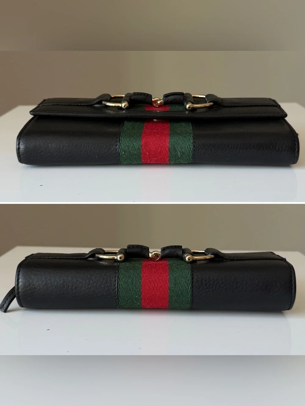 Gucci Horsebit Web Wallet On Chain Black Leather WOC Detachable Strap - Picture 5 of 15